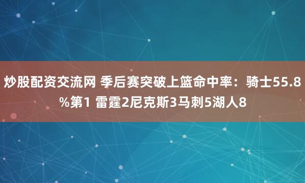 炒股配资交流网 季后赛突破上篮命中率：骑士55.8%第1 雷霆2尼克斯3马刺5湖人8